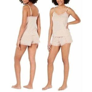 New INC International Concepts Lace-Trim Sparkle 2 Piece Pajama Set  L